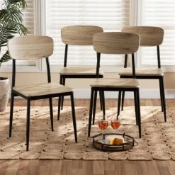 Cheapest 😉 Baxton Studio Honore Mid-Century Modern Wood And Metal Dining Chair Set (4pc)-Brown 🥰