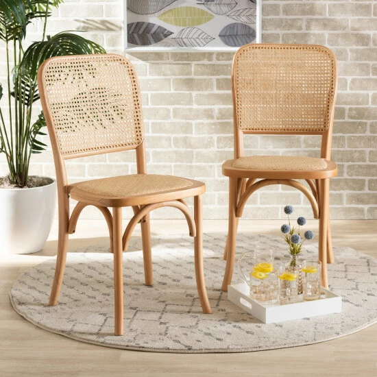 Brand new βοΈ Baxton Studio Neah Mid-Century Modern 2-Piece Woven Rattan And Wood Dining Chair Set π