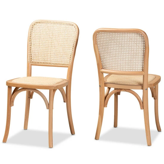 Brand new βοΈ Baxton Studio Neah Mid-Century Modern 2-Piece Woven Rattan And Wood Dining Chair Set π - Image 2