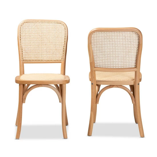 Brand new βοΈ Baxton Studio Neah Mid-Century Modern 2-Piece Woven Rattan And Wood Dining Chair Set π - Image 3