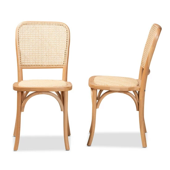 Brand new βοΈ Baxton Studio Neah Mid-Century Modern 2-Piece Woven Rattan And Wood Dining Chair Set π - Image 4