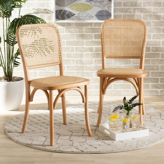 Brand new βοΈ Baxton Studio Neah Mid-Century Modern 2-Piece Woven Rattan And Wood Dining Chair Set π - Image 8