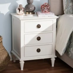 Best Sale ⭐ Rustic Wood 3-Drawer Nightstand By Baxton Studio Off-white 👍
