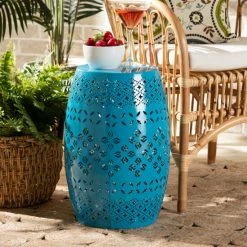 Discount ๐ Baxton Studio Lavinia Modern And Contemporary Metal Outdoor Side Table Blue ๐งจ