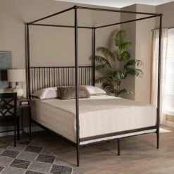 Brand new 😀 Baxton Studio Elsa Modern And Industrial Black Metal Canopy Queen Bed 🔥