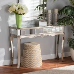 Brand new 🔥 Baxton Studio Elgin Glam And Luxe Brushed Wood And Mirrored Glass Console Table 👍