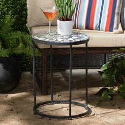 Promo โ Baxton Studio Kaden Modern Metal Outdoor Side Table With Colored Glass Tabletop ๐