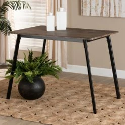 Best deal ✔️ Baxton Studio Calder Mid-Century Modern Metal And Wood Dining Table-Walnut Brown - Walnut Brown 🔔