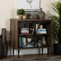 Flash Sale 🧨 Baxton Studio Carter Mid-Century Modern Industrial Walnut Brown Finished Wood And Black Metal 2-Door Sideboard ✔️
