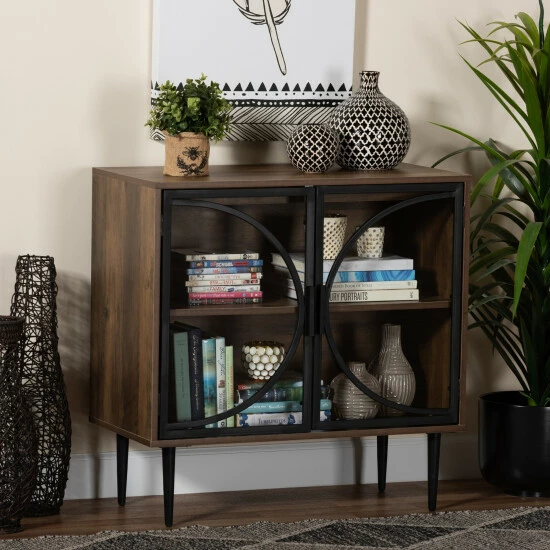 Flash Sale ๐งจ Baxton Studio Carter Mid-Century Modern Industrial Walnut Brown Finished Wood And Black Metal 2-Door Sideboard โ๏ธ