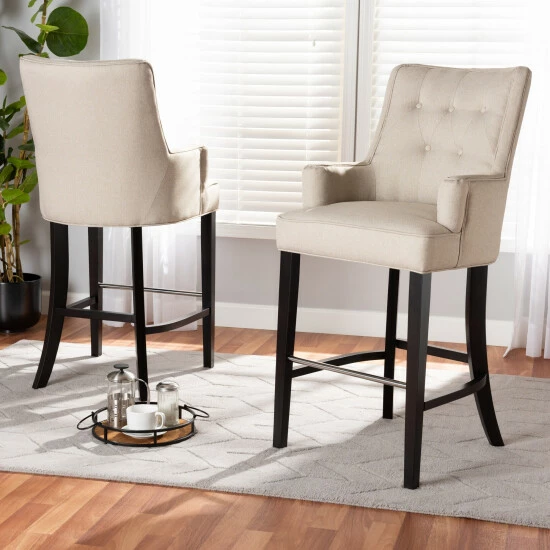 Hot Sale 👍 Baxton Studio Aldon Modern And Contemporary 2-Piece Bar Stool Set Beige 😀 - Image 2