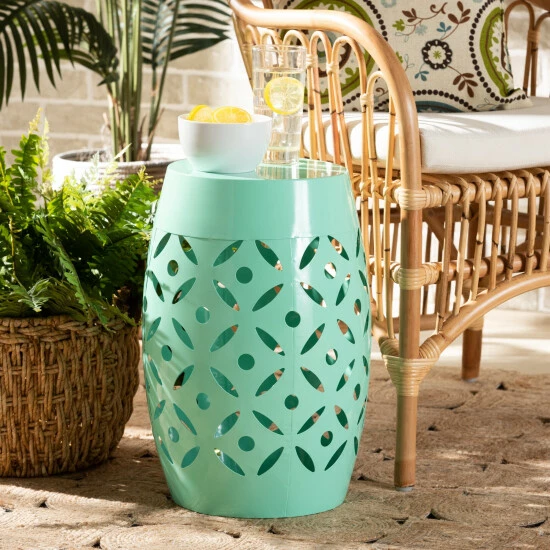 Cheap โ๏ธ Baxton Studio Hallie Modern And Contemporary Aqua Finished Metal Outdoor Side Table ๐