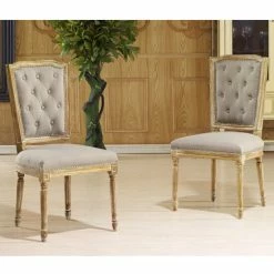 Cheap 👍 Baxton Studio Estelle Shabby Chic Rustic French Country Weathered Oak Beige Linen Button-tufted Chair 🛒