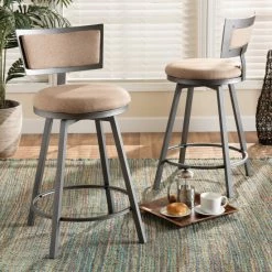Coupon ⌛ Baxton Studio Danson Modern Industrial 2-Piece Swivel Pub Chair Set Beige Sand 🌟