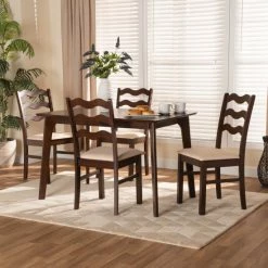 Best deal 🌟 Baxton Studio Amara Mid-Century Modern Rubber Wood 5-Piece Dining Set Cream, Dark Brown 😉