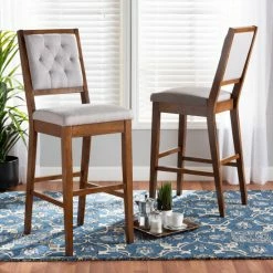 Deals 🥰 Baxton Studio Gideon Modern And Contemporary 2-Piece Wood Bar Stool Set Grey 🥰