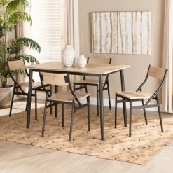 Buy 🔥 Baxton Studio Carmen Modern And Contemporary Metal And Wood 5-Piece Dining Set-Oak 🧨