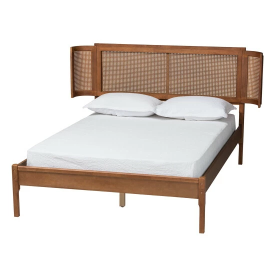 Best reviews of 👏 Baxton Studio Eridian Mid-Century Modern Walnut Brown Finished Wood And Natural Rattan Platform Bed 🎁 - Image 2