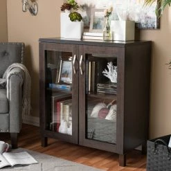 Discount 😀 Baxton Studio Sintra Modern And Contemporary Dark Brown Sideboard Storage Cabinet With Glass Doors 🥰