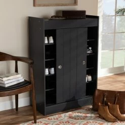Best deal 💯 Baxton Studio Contemporary Charcoal 2-Door 👟 Shoe Storage Cabinet 🔔