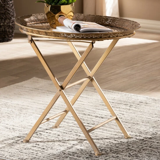 Best reviews of โญ Baxton Studio Moroccan Inspired Matte Antique Gold Foldable Accent Tray Table ๐