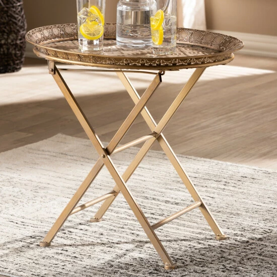 Best reviews of โญ Baxton Studio Moroccan Inspired Matte Antique Gold Foldable Accent Tray Table ๐ - Image 4