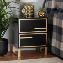 Best Pirce 🌟 Baxton Studio Giolla Contemporary Glam And Luxe Black Finished Wood And Gold Metal 2-Drawer End Table 🎉