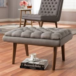 Flash Sale 😀 Mid-Century Upholstered Ottoman By Baxton Studio Black 😉