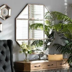 Outlet ✨ Baxton Studio Enora Antique Bronze Finished Metal Geometric Accent Wall Mirror - Bronze/Gold ✨