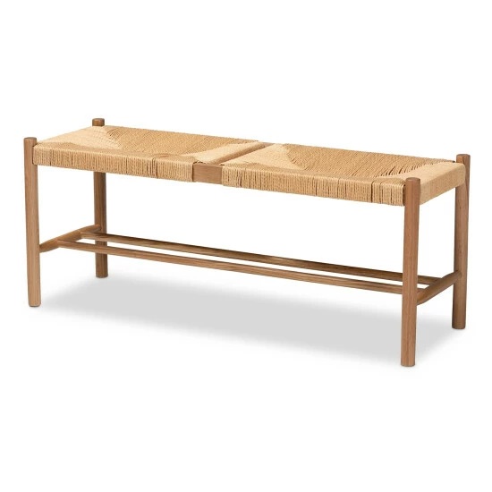 Cheap ๐ Baxton Studio Saura Mid-Century Modern Oak Brown Finished Wood And Hemp Dining Bench ๐ - Image 2