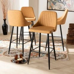 Hot Sale ๐ Baxton Studio Walter Mid-Century Contemporary 4-piece Bar Stool Set Tan ๐คฉ