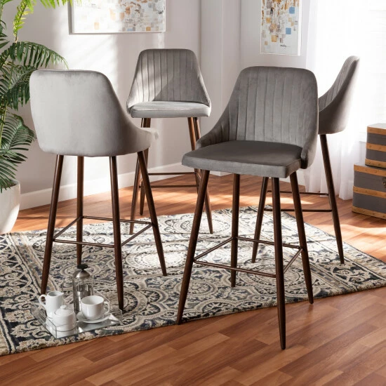Hot Sale 😀 Baxton Studio Walter Mid-Century Contemporary 4-piece Bar Stool Set Tan 🤩 - Image 2