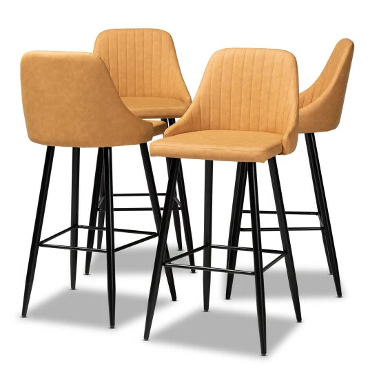 Hot Sale 😀 Baxton Studio Walter Mid-Century Contemporary 4-piece Bar Stool Set Tan 🤩 - Image 3