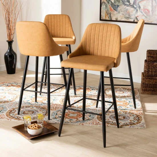 Hot Sale 😀 Baxton Studio Walter Mid-Century Contemporary 4-piece Bar Stool Set Tan 🤩 - Image 7