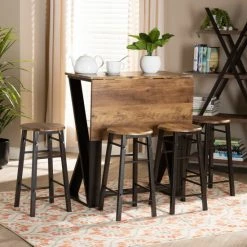 Best Pirce 💯 Baxton Studio Richard Industrial And Rustic 5-Piece Pub Set With Extendable Tabletop 😉