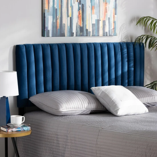 Best deal ๐ Baxton Studio Emile Modern &Contemporary Velvet Upholstered Wood Headboard-Navy Blue ๐