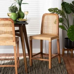 Cheap 😍 Baxton Studio Caspia Mid-Century Mahogany Wood & Natural Rattan Counter Stool 🛒