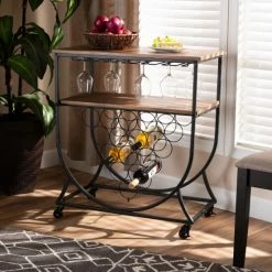 Coupon ⌛ Baxton Studio Dania Antique Vintage Industrial Metal And Wood Mobile Wine Bar Cart 🎉