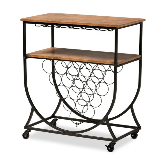 Coupon โ Baxton Studio Dania Antique Vintage Industrial Metal And Wood Mobile Wine Bar Cart ๐ - Image 2