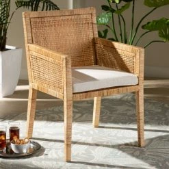 New ๐ Baxton Studio Karis Modern Natural Finished Wood And Rattan Dining Chair ๐