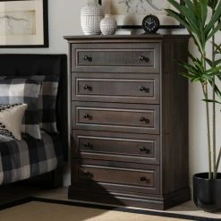 Best Pirce 🎁 Baxton Studio Nolan Traditional Transitional Walnut Finished 5-Drawer Wood Chest 🎉