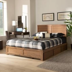 Best Pirce 🔥 Baxton Studio Lisa Ash-brown Finished Wood 3-drawer Platform Storage Bed 👍