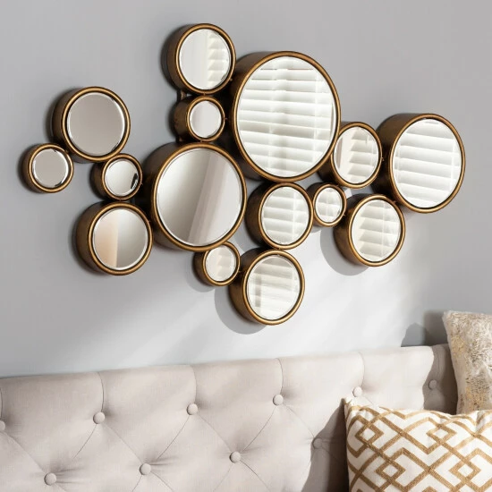 New ๐ Contemporary Antique Gold Bubble Wall Mirror By Baxton Studio - Antique Gold ๐