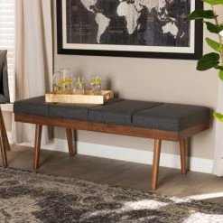 Best deal 🎁 Baxton Studio Mid-Century Fabric Bench Grey 💯