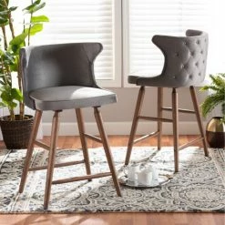 Cheapest ✨ Baxton Studio Sagira Modern Velvet Fabric And Walnut Finished 2-PC Counter Stool Set Grey 🎁