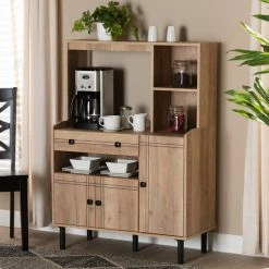 Cheap 🎁 Baxton Studio Patterson Oak Brown Finished Wood 3-Door Kitchen Storage Cabinet 👍