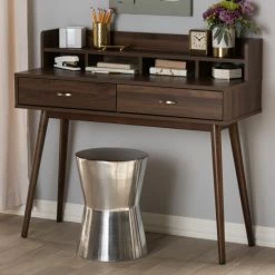 Best Pirce ⌛ Mid-Century Brown 2-Drawer Desk By Baxton Studio 😀