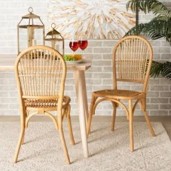 Outlet 😀 Baxton Studio Wina Modern Bohemian Natural Rattan 2-Piece Dining Chair Set 🔔