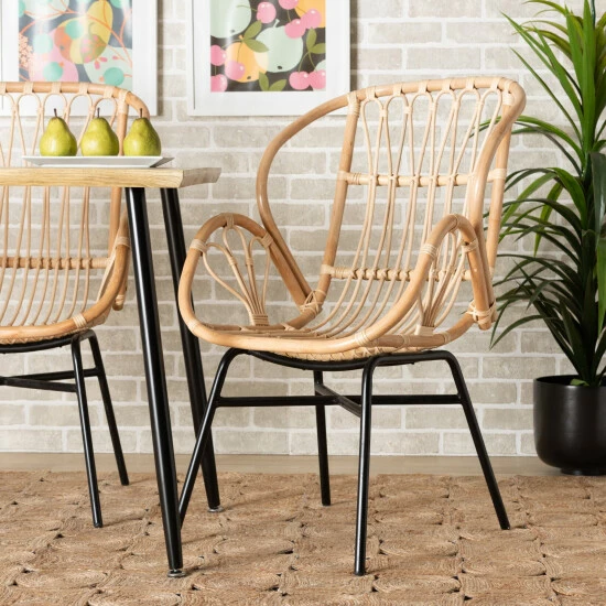 Budget 🎉 Baxton Studio Caelia Modern Bohemian Natural Brown Rattan And Black Metal Chair 🔔 - Image 8