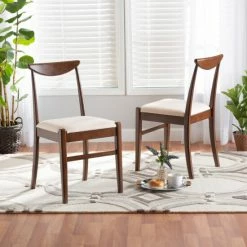 Buy ✔️ Baxton Studio Delphina Mid-Century Modern Dark Brown Finished Wood 2-Piece Dining Chair Set Warm Grey, Dark Brown 🎉